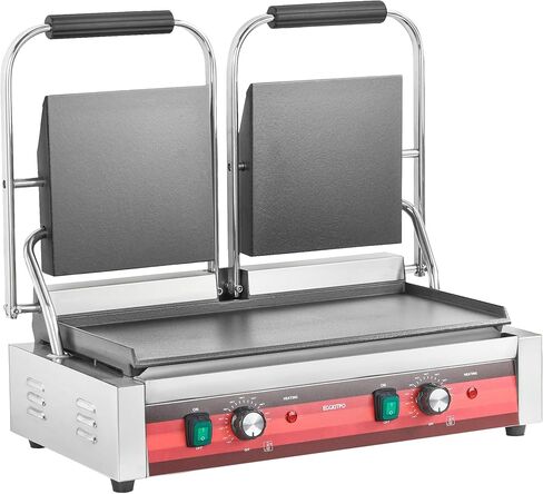 مكبس بانيني مزدوج تجاري من EGGKITPO مع لوحتين مسطحتين شواية بانيني كهربائية مع التحكم في درجة الحرارة ومقبض 19.5 بوصة × 9.4 بوصة صانع شطائر كبير من الحديد الزهر لأعمال المطبخ 110 فولت 3400 وات in Kuwait