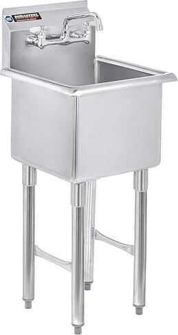 حوض DuraSteel 304 التجاري من الفولاذ المقاوم للصدأ - حوض 15 بوصة حوض مطبخ قائم بذاته مع صنبور - محطة غسيل يدوية NSF لأحواض المطبخ، في الهواء الطلق، غرفة الغسيل، مطبخ صغير المرآب in Kuwait