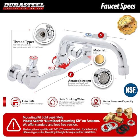 حوض DuraSteel 304 التجاري من الفولاذ المقاوم للصدأ - حوض 15 بوصة حوض مطبخ قائم بذاته مع صنبور - محطة غسيل يدوية NSF لأحواض المطبخ، في الهواء الطلق، غرفة الغسيل، مطبخ صغير المرآب in Kuwait