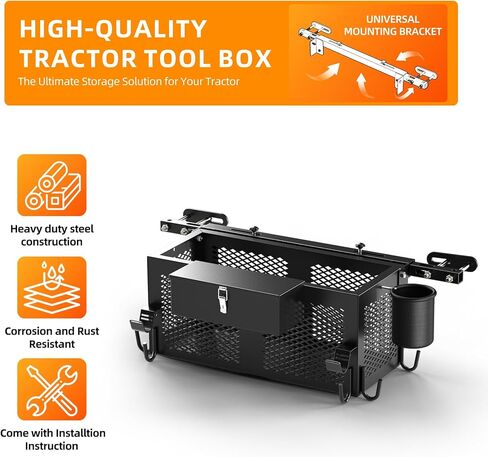 Heavy Duty Tractor Tool Box, Tractor Basket Accessories 24"x10"x10" Fits Most Tractor and Zero Turn Mower in Saudi Arabia