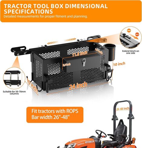 Heavy Duty Tractor Tool Box, Tractor Basket Accessories 24"x10"x10" Fits Most Tractor and Zero Turn Mower in Saudi Arabia