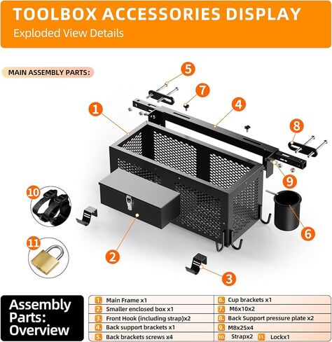 Heavy Duty Tractor Tool Box, Tractor Basket Accessories 24"x10"x10" Fits Most Tractor and Zero Turn Mower in Saudi Arabia