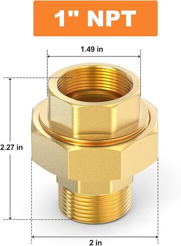 GASHER 1PC Brass Union, 1" NPT Male x 1" NPT Female Pipe Fitting in Saudi Arabia