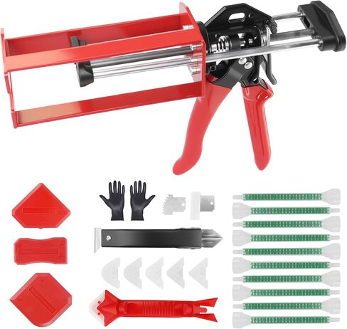 200ml Epoxy Gun Dual Component Professional Heavy-Duty Full Metal Caulking Guns For Dual Cartridges 1:1 & 2:1 Mix Epoxy Applicator For Panel Bonding Structural Repair Adhesive Sealant Red in Kuwait