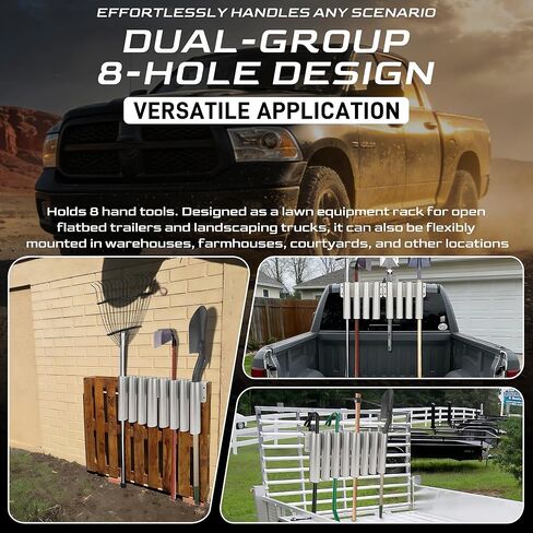 حامل مجرفة للشاحنة/المقطورة، 8 فتحات في 2 رف أدوات مقطورة عالي التحمل لأدوات التشذيب والمكابس والأدوات اليدوية للحديقة والتركيب الآمن يمنع الخسارة in Kuwait