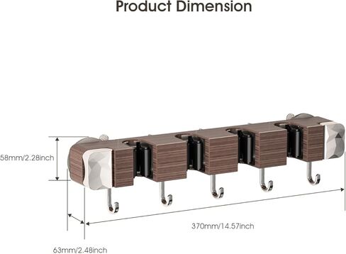 Suction Cup No Drilling Broom Holder Wall Mount, Walnut Color Mop Organizer Wall Hanging, 4 Racks 5 Hooks Tool Organizer Hanger Self Adhesive for Home, Garage, Garden, Laundry, Kitchen in Saudi Arabia