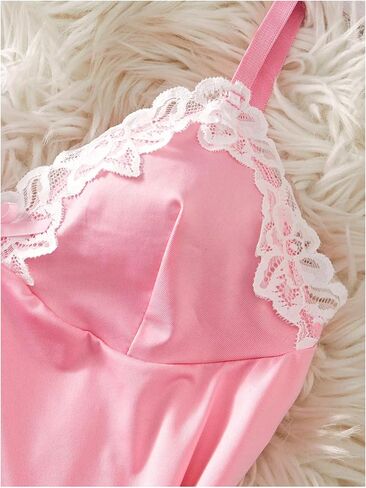 Women's Floral Lace Slit Lingerie Dress Bow Babydoll Chemise with String Thong Sleepwear Sets in Saudi Arabia