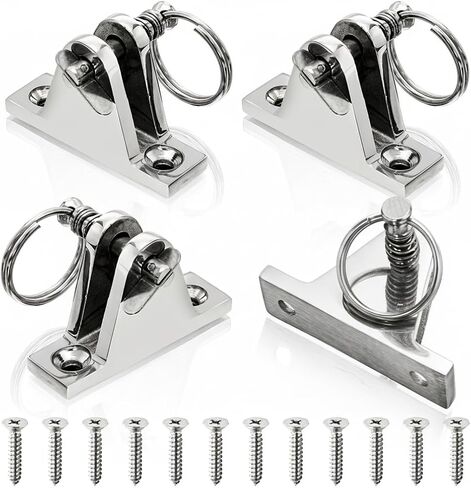 Hacaroa 4 Pack Bimini Top Deck Hinge, Bimini Top Fittings Mounting Hardware Boat Canopy Brackets, Quick Release Pin, 316 Stainless Steel, Installation Screws Included in Saudi Arabia