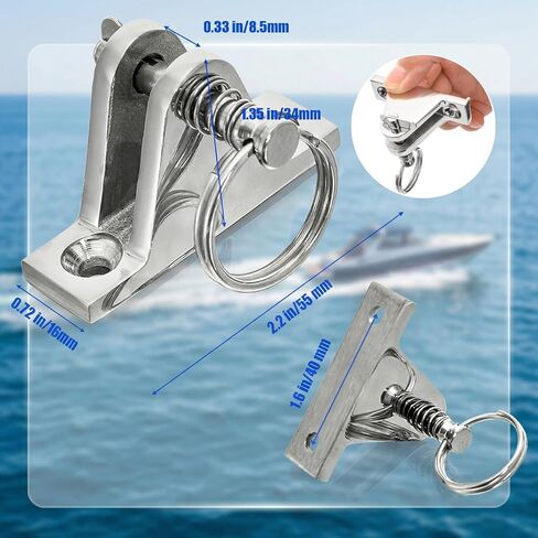 Hacaroa 4 Pack Bimini Top Deck Hinge, Bimini Top Fittings Mounting Hardware Boat Canopy Brackets, Quick Release Pin, 316 Stainless Steel, Installation Screws Included in Saudi Arabia