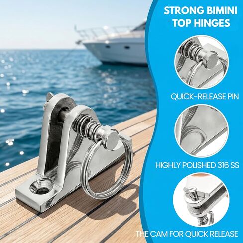 Hacaroa 4 Pack Bimini Top Deck Hinge, Bimini Top Fittings Mounting Hardware Boat Canopy Brackets, Quick Release Pin, 316 Stainless Steel, Installation Screws Included in Saudi Arabia