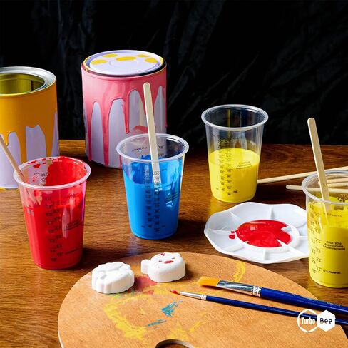 Turbo Bee Plastic Measuring Cups 8OZ,100 PACK Disposable Mixing Cups with 100 Mixing Sticks,Paint Graduated Measuring Tumblers for Epoxy Resin, Paint Mixing, Art DIY in Saudi Arabia