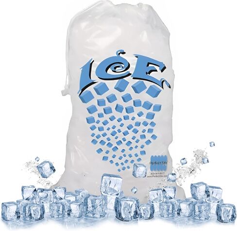 أكياس ثلج برباط بوزن 8 رطل من Concession Essentials - عبوة من 100 كيس | أكياس تخزين الثلج البلاستيكية شديدة التحمل مع إغلاق برباط آمن | مثالية لتغليف الثلج والحفلات والتخييم والتجارية in Kuwait
