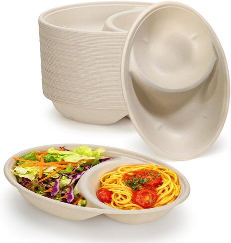 Aksipo 28 أوقية 50 وعاء ورقي، أوعية ورقية بيضاوية، وعاء حساء، حاويات إعداد الوجبات، آمنة للاستخدام في الميكروويف، قابلة للتحلل، أوعية كبيرة يمكن التخلص منها لناتشو، بوريتو، سلطة، بطاطس مخبوزة، ورقائق البطاطس والجبن in Kuwait