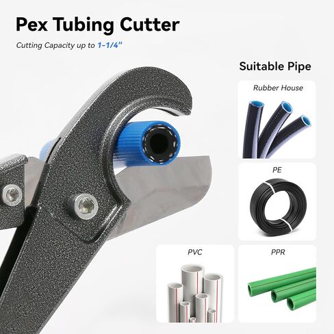 مجموعة أدوات المشبك Solimeta PEX - أداة المشبك 3/8 بوصة إلى 1 بوصة، قاطع الأنابيب، 12 قطعة نحاسية PEX (5 وصلات، 5 كوع، 2 تي شيرت)، 20 * 1/2 بوصة + 10 * 3/4 ​​بوصة مشابك مقاومة للصدأ in Kuwait