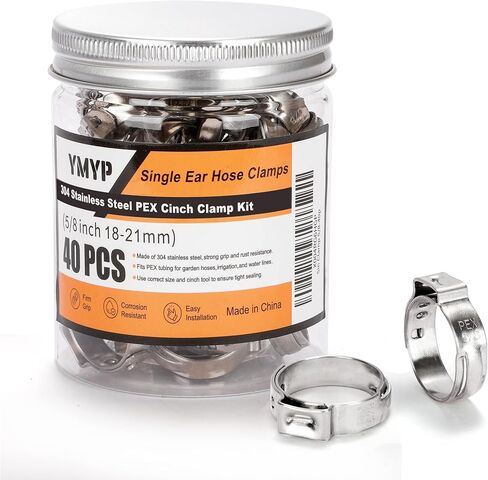 40PCS 5/8 Inch PEX Cinch Clamps, 304 Stainless Steel Single Ear Hose Clamps for PEX Tubing & Pipe Fittings, Leak-Proof and Rust-Resistant in Saudi Arabia