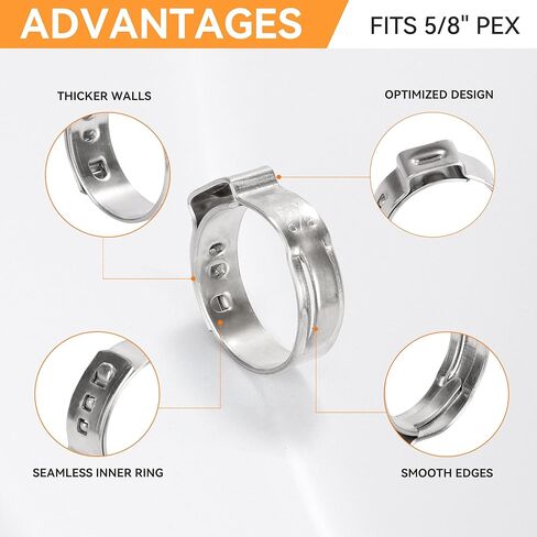 40PCS 5/8 Inch PEX Cinch Clamps, 304 Stainless Steel Single Ear Hose Clamps for PEX Tubing & Pipe Fittings, Leak-Proof and Rust-Resistant in Saudi Arabia