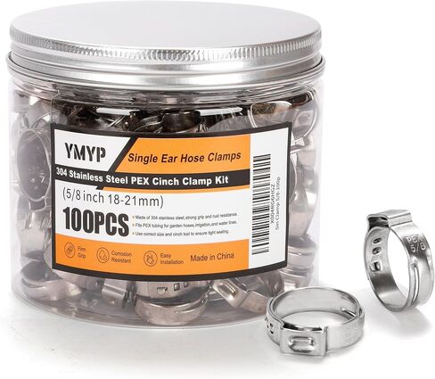 40PCS 5/8 Inch PEX Cinch Clamps, 304 Stainless Steel Single Ear Hose Clamps for PEX Tubing & Pipe Fittings, Leak-Proof and Rust-Resistant in Saudi Arabia