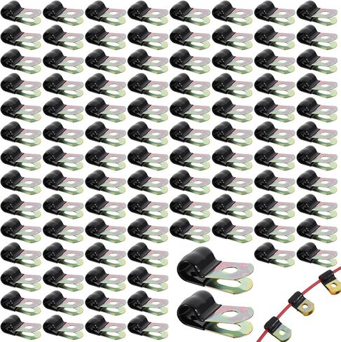 100 Pcs Vinyl Coated Cable Clamps Galvanized Steel Cable Metal Wire Rubber Cushioned Insulated Hose Pipe Clamp P Clamps for Tube Lines Wire Cord Installation, 6mm in Saudi Arabia