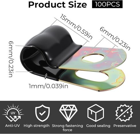 100 Pcs Vinyl Coated Cable Clamps Galvanized Steel Cable Metal Wire Rubber Cushioned Insulated Hose Pipe Clamp P Clamps for Tube Lines Wire Cord Installation, 6mm in Saudi Arabia