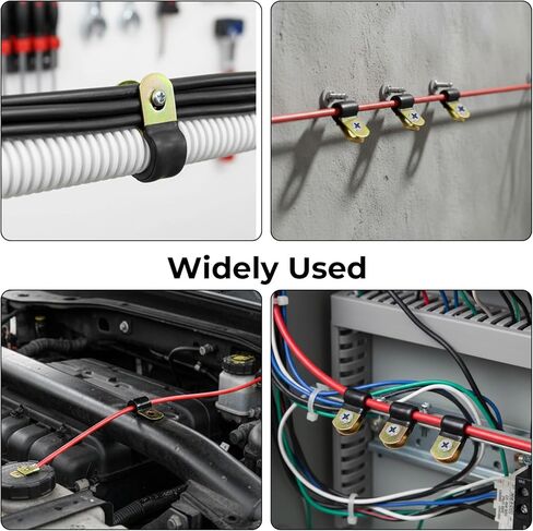 100 Pcs Vinyl Coated Cable Clamps Galvanized Steel Cable Metal Wire Rubber Cushioned Insulated Hose Pipe Clamp P Clamps for Tube Lines Wire Cord Installation, 6mm in Saudi Arabia