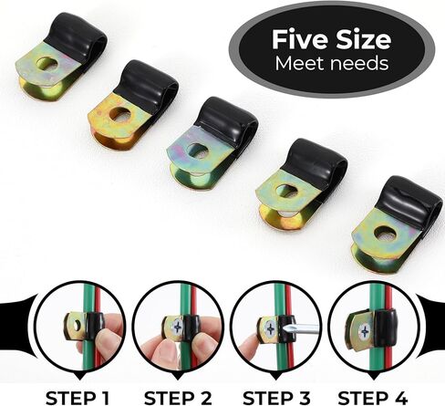 100 Pcs Vinyl Coated Cable Clamps Galvanized Steel Cable Metal Wire Rubber Cushioned Insulated Hose Pipe Clamp P Clamps for Tube Lines Wire Cord Installation, 6mm in Saudi Arabia