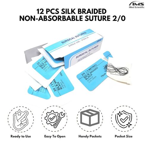 خيوط تدريب IMEDS 2/0 حرير، صندوق مكون من 12 قطعة من خيوط الخياطة بإبرة، مجموعة تعليمية تجريبية in Kuwait
