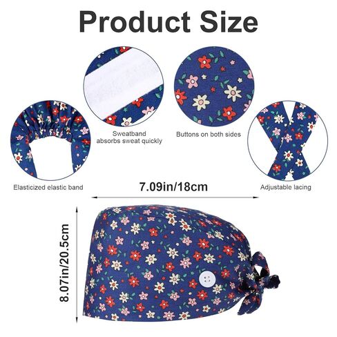 3 Pcs Scrub Caps Working Cap Adjustable Nurse Cap Surgical Hats with Sweatband & Buttons Breathable for Women Men Nurses Doctors in Saudi Arabia