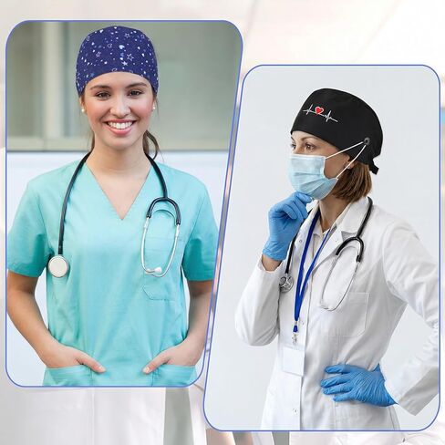 3 Pcs Scrub Caps Working Cap Adjustable Nurse Cap Surgical Hats with Sweatband & Buttons Breathable for Women Men Nurses Doctors in Saudi Arabia