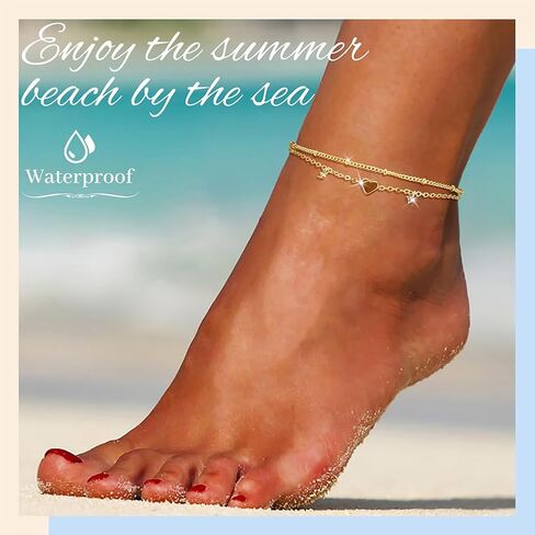 Anklet Bracelets for Women Gold Silver Plated CZ & Heart Charm Dainty Layered Anklets Trendy Chain Anklets Set Gifts in Saudi Arabia