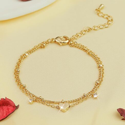 Anklet Bracelets for Women Gold Silver Plated CZ & Heart Charm Dainty Layered Anklets Trendy Chain Anklets Set Gifts in Saudi Arabia