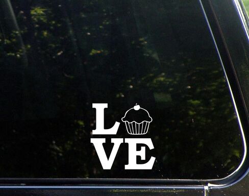 Love with Cupcake - 4" x 4" - ملصق من الفينيل مقطوع بالقالب/ملصق ممتص للصدمات للخوذات والدراجات والنوافذ والسيارات والشاحنات وأجهزة الكمبيوتر المحمولة، إلخ. in Kuwait