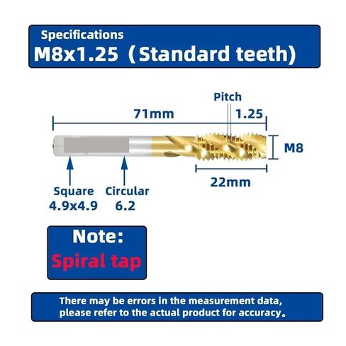 Shank Spiral Point Plug Screw Tap Machine Thread Tap and Dies Metric Plug Tap Metalworking Tools(Hss M8x1.25) in Saudi Arabia
