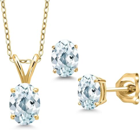 مجموعة أقراط قلادة من الفضة المطلية بالذهب الأصفر عيار 18 قيراط من Gem Stone King 1.70 قيراط من التورمالين الأخضر للنساء | جوهرة الميلاد الأحجار الكريمة | مع سلسلة 18 بوصة in Kuwait