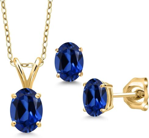مجموعة أقراط قلادة من الفضة المطلية بالذهب الأصفر عيار 18 قيراط من Gem Stone King 1.70 قيراط من التورمالين الأخضر للنساء | جوهرة الميلاد الأحجار الكريمة | مع سلسلة 18 بوصة in Kuwait