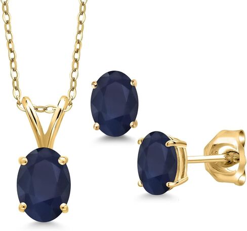 مجموعة أقراط قلادة من الفضة المطلية بالذهب الأصفر عيار 18 قيراط من Gem Stone King 1.70 قيراط من التورمالين الأخضر للنساء | جوهرة الميلاد الأحجار الكريمة | مع سلسلة 18 بوصة in Kuwait