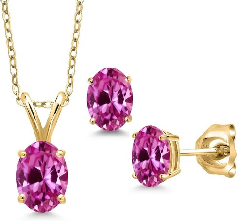 مجموعة أقراط قلادة من الفضة المطلية بالذهب الأصفر عيار 18 قيراط من Gem Stone King 1.70 قيراط من التورمالين الأخضر للنساء | جوهرة الميلاد الأحجار الكريمة | مع سلسلة 18 بوصة in Kuwait