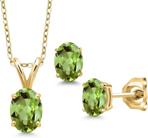 مجموعة أقراط قلادة من الفضة المطلية بالذهب الأصفر عيار 18 قيراط من Gem Stone King 1.70 قيراط من التورمالين الأخضر للنساء | جوهرة الميلاد الأحجار الكريمة | مع سلسلة 18 بوصة in Kuwait