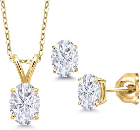مجموعة أقراط قلادة من الفضة المطلية بالذهب الأصفر عيار 18 قيراط من Gem Stone King 1.70 قيراط من التورمالين الأخضر للنساء | جوهرة الميلاد الأحجار الكريمة | مع سلسلة 18 بوصة in Kuwait