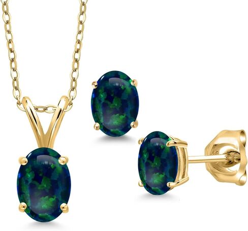 مجموعة أقراط قلادة من الفضة المطلية بالذهب الأصفر عيار 18 قيراط من Gem Stone King 1.70 قيراط من التورمالين الأخضر للنساء | جوهرة الميلاد الأحجار الكريمة | مع سلسلة 18 بوصة in Kuwait