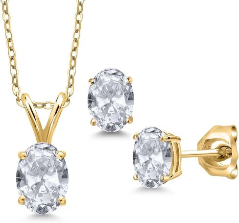 مجموعة أقراط قلادة من الفضة المطلية بالذهب الأصفر عيار 18 قيراط من Gem Stone King 1.70 قيراط من التورمالين الأخضر للنساء | جوهرة الميلاد الأحجار الكريمة | مع سلسلة 18 بوصة in Kuwait