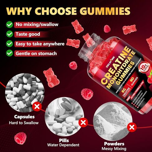 Creatine Monohydrate Gummies 6000mg for Men & Women, Sugar Free Creatine Gummy for Pre & Post Workout, High Absorption Supplement with BCAA, Support Boost Strength, Endurance & Muscle Recovery in Saudi Arabia