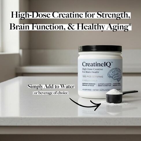 CreatineIQ High Dose Creatine Powder for Brain Health – 10g Per Serving – Supports Cognitive Energy, Focus & Mental Fatigue – Unflavored Creatine Monohydrate – 45 Servings in Kuwait