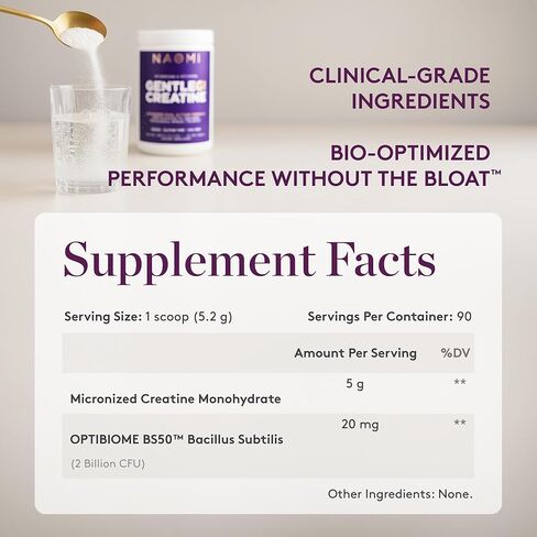 NAOMI Gentle GI Creatine مع OPTIBIOME®، مونوهيدرات الكرياتين الصديق للأمعاء لتقوية العضلات والتعافي والتركيز الذهني، غير معدل وراثيًا، مكمل كرياتين يومي نظيف للرجال والنساء، كمية تكفي لمدة 90 يومًا in Kuwait