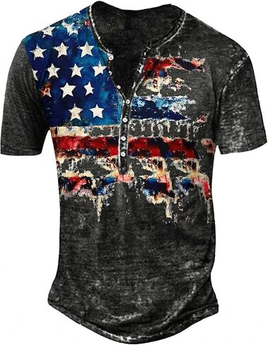 Mens Henley Shirts Retro Short Sleeve Tee V Neck Shirts Casual Button Down T-Shirts for Men S~2XL in Saudi Arabia