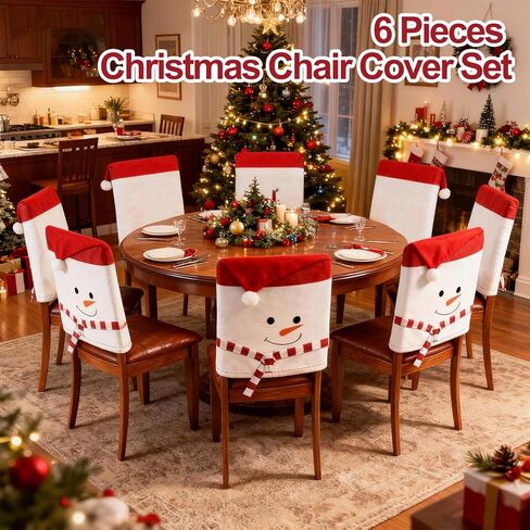 homyfort Christmas Chair Covers Set of 6 - Removable Washable Chair Back Covers for Dining Chairs, Holiday Party Decor for Families & Hosts in Kuwait