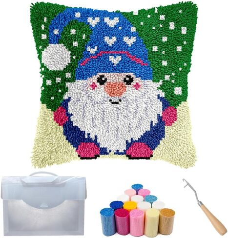 مجموعة خطاف مزلاج جنوم من Cozykeke، مجموعة غطاء وسادة DIY مع قماش مطبوع مسبقًا للبالغين والمبتدئين، مناسبة لديكور المنزل وهدية المهرجانات 17 * 17 بوصة (BX1812) in Kuwait