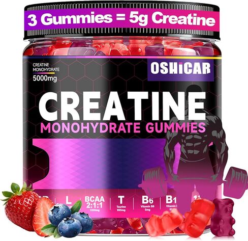 OSHICAR Creatine Gummies 5000mg – 3 Gummies = 5g Creatine Monohydrate with L-Carnitine, BCAA, Taurine – Sugar Free, Vegan Pectin Based, Natural Color – Muscle Strength & Recovery – 120 Gummies in Saudi Arabia