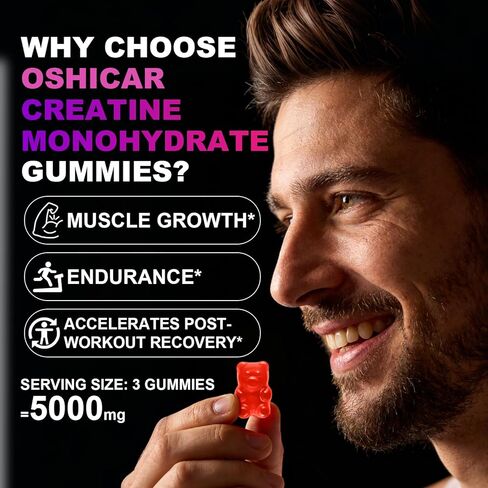 OSHICAR Creatine Gummies 5000mg – 3 Gummies = 5g Creatine Monohydrate with L-Carnitine, BCAA, Taurine – Sugar Free, Vegan Pectin Based, Natural Color – Muscle Strength & Recovery – 120 Gummies in Saudi Arabia