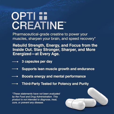 Opti + Creatine Monohydrate Capsules | Support Muscle Recovery, Energy and Healthy Stamina* | Daily Creatine Supplement | 180 Capsules/60 Servings in Saudi Arabia