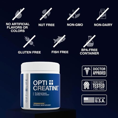 Opti + Creatine Monohydrate Capsules | Support Muscle Recovery, Energy and Healthy Stamina* | Daily Creatine Supplement | 180 Capsules/60 Servings in Saudi Arabia